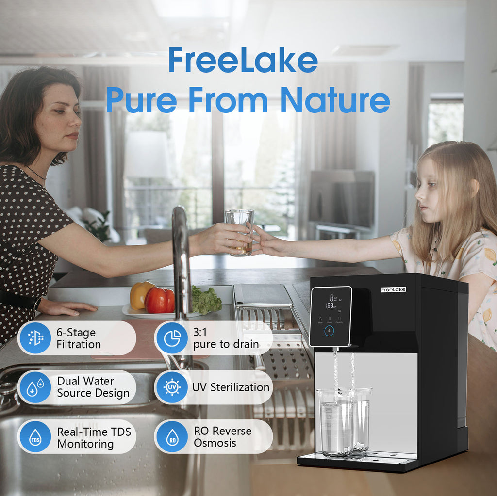 Freelake Countertop Water Filter, RO Reverse Osmosis Filtration System with Dual Water Sources - Tank Mode & Direct Pipe Connection