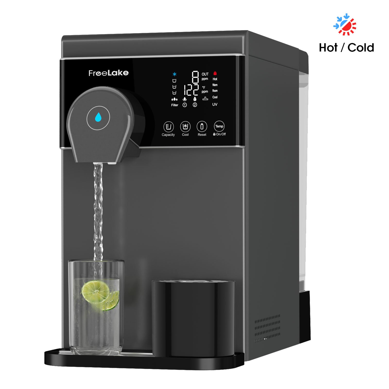 Freelake Countertop Reverse Osmosis Water Filter, Hot and Cold Water RO System 6 Stage Filtration with UV Light, Dual Water Sources, 4 Temperature Options NSF/ANSI 58 Certified,TDS Monitor