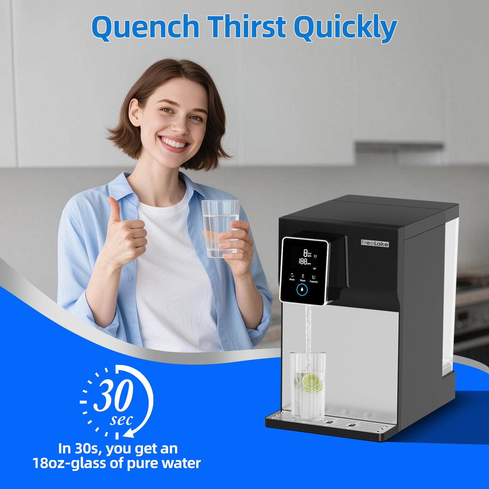 Freelake Reverse Osmosis Water Filter  Countertop  ,6 Stage RO Water Filtration System , UV and  Dual Water Sources，NSF/ANSI 58 Certified,Reduce TDS Lead,3: 1 Pure to Drain