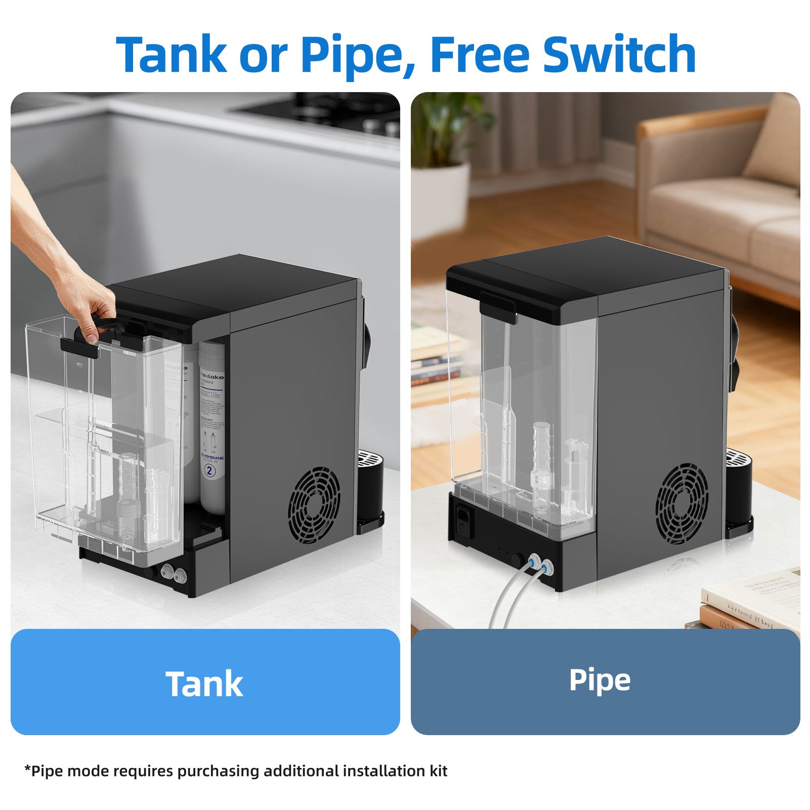 Freelake Countertop Reverse Osmosis Water Filter, Hot and Cold Water RO System 6 Stage Filtration with UV Light, Dual Water Sources, 4 Temperature Options NSF/ANSI 58 Certified,TDS Monitor