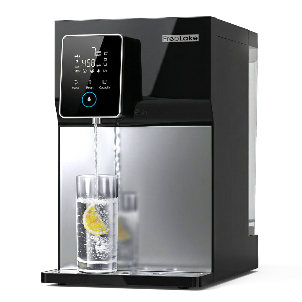 FreeLake Reverse Osmosis Water Filter Countertop, 6-Stage RO System with UV, Dual Water Sources, Metal Body, 3:1 Pure to Drain, Smart TDS Monitor, Portable No Installation Water Purifier for Home