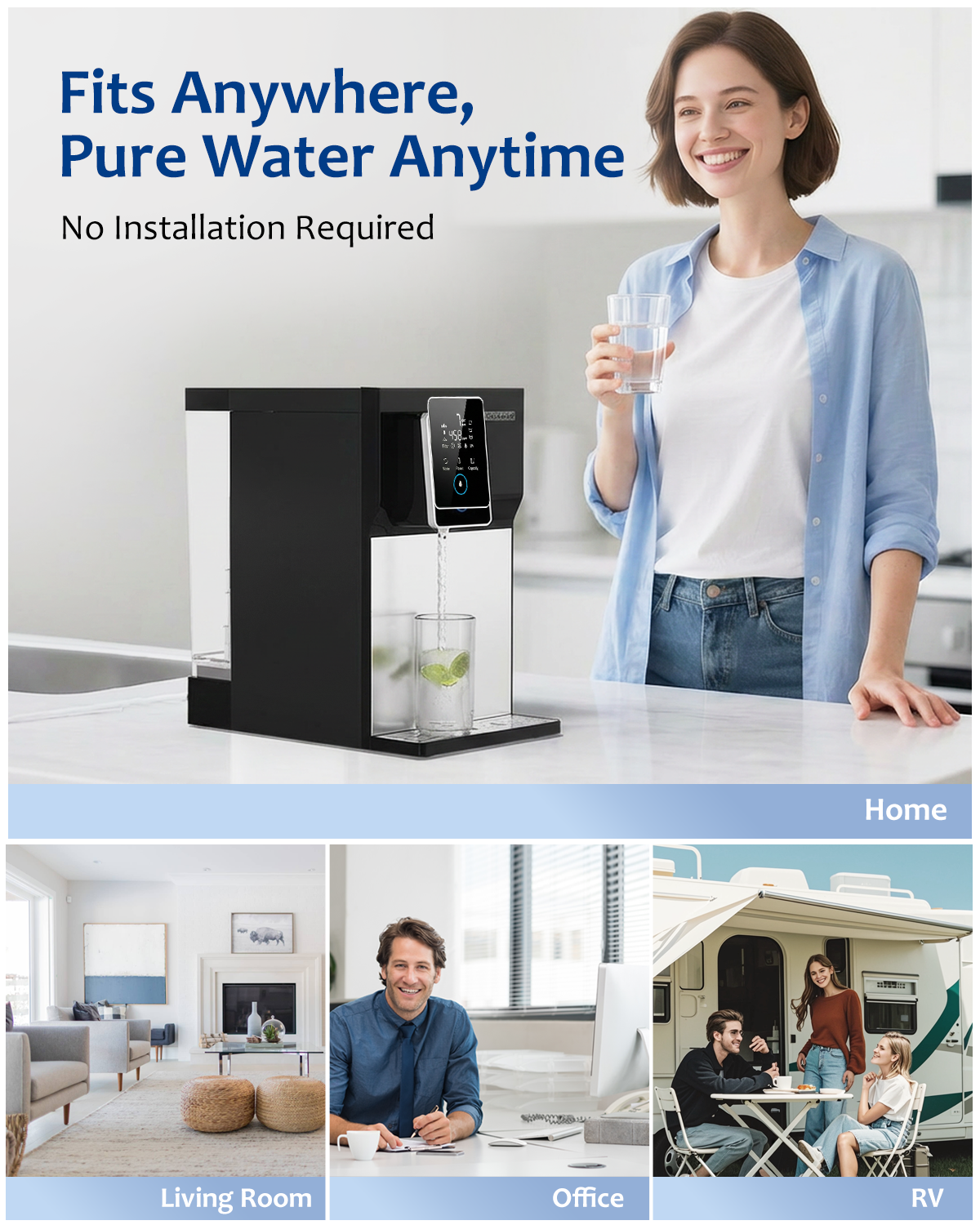 FreeLake Countertop Reverse Osmosis Water Filter System, Tank or Direct Water Line RO Purifier, NSF/ANSI 58, 6-Stage System with UV, 3:1 Pure to Drain,Smart TDS Monitor, No Installation