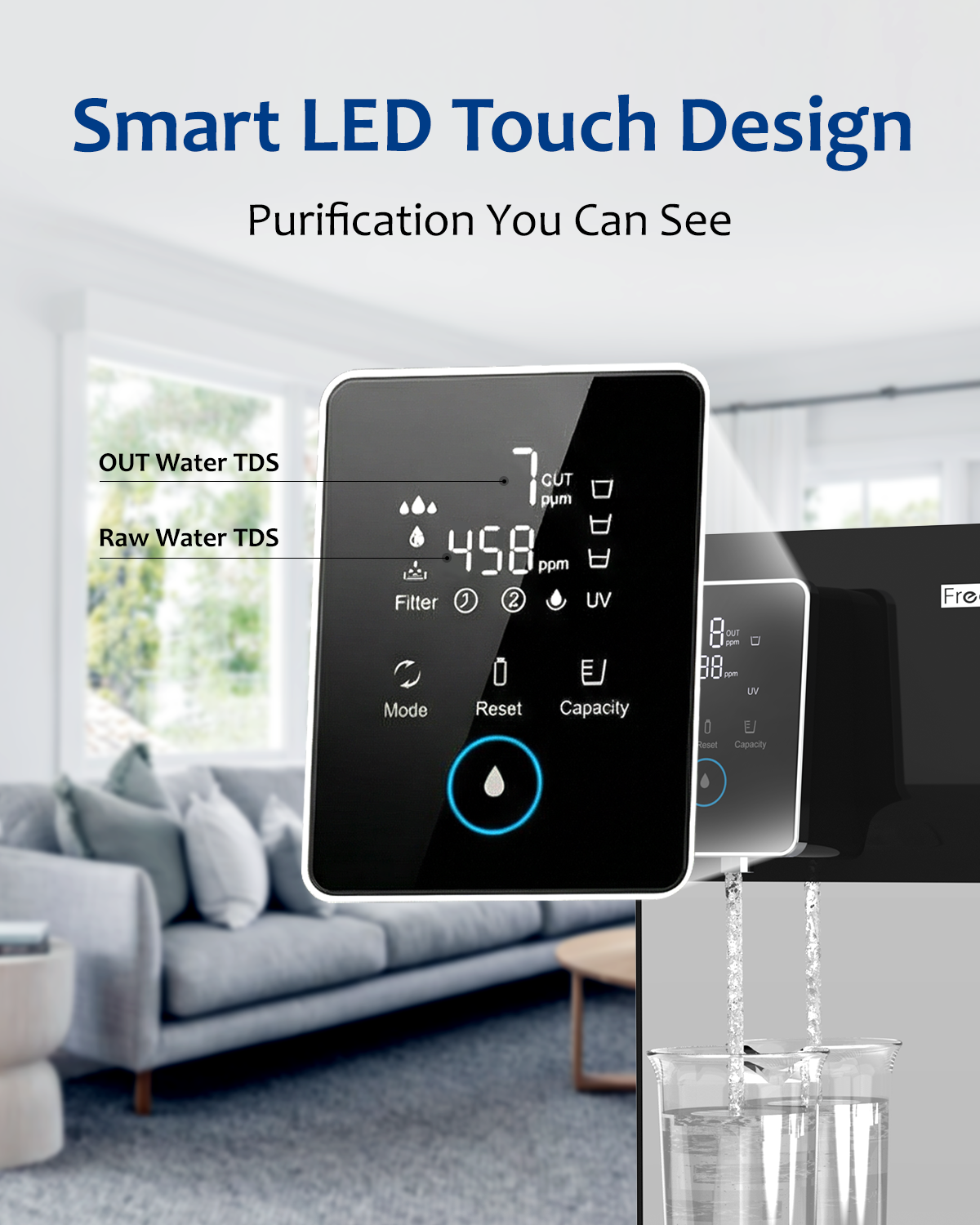 Freelake Reverse Osmosis Water Filter  Countertop  ,6 Stage RO Water Filtration System , UV and  Dual Water Sources，NSF/ANSI 58 Certified,Reduce TDS Lead,3: 1 Pure to Drain