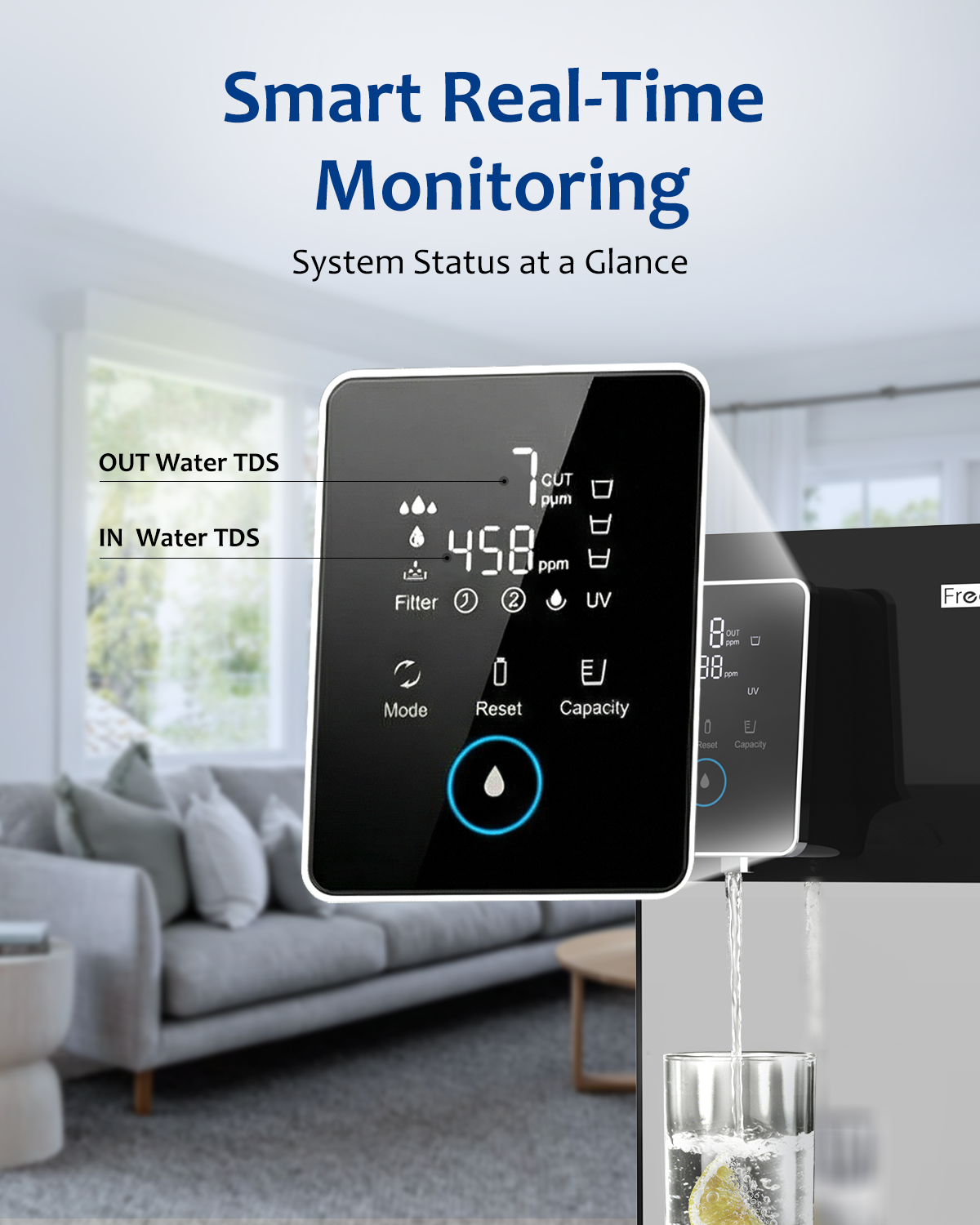 FreeLake Reverse Osmosis Water Filter Countertop, 6-Stage RO System with UV, Dual Water Sources, Metal Body, 3:1 Pure to Drain, Smart TDS Monitor, Portable No Installation Water Purifier for Home