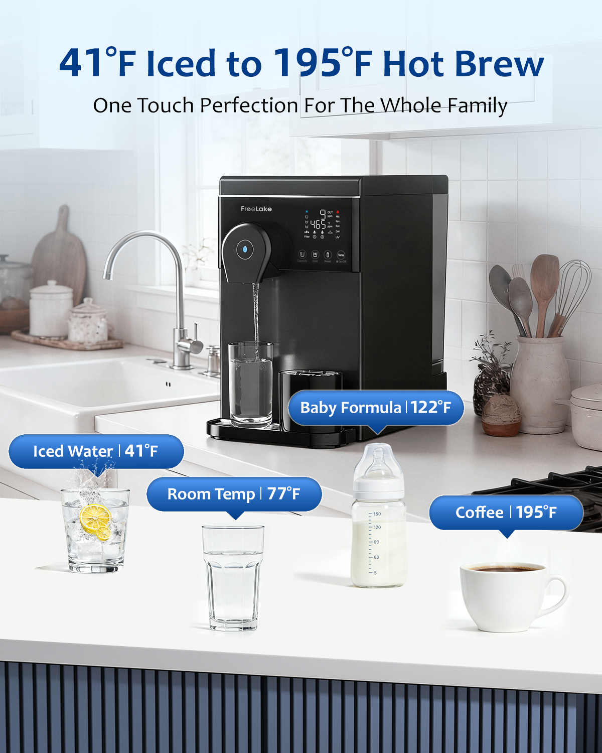 FreeLake Hot and Cold Reverse Osmosis Water Filter Countertop, Compressor Cooling, Metal Body, 6-Stage RO with UV, Smart TDS Monitor, Dual Water Source, No Installation Home Water Purifier