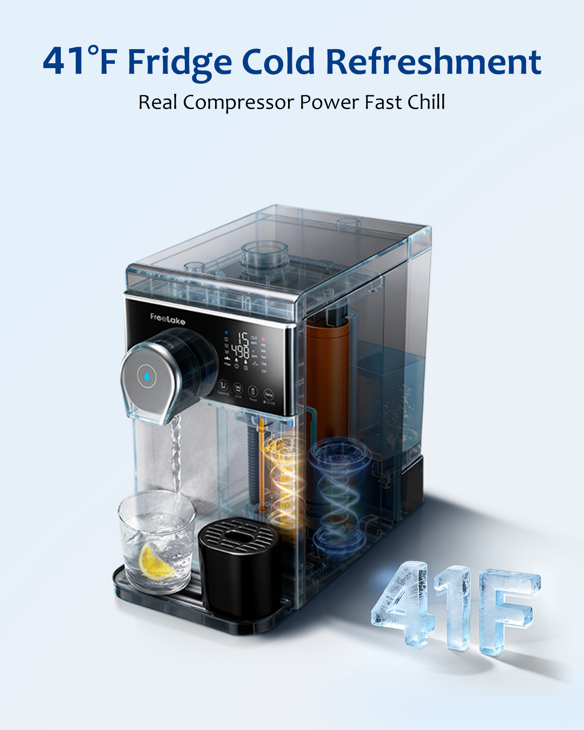 FreeLake Hot and Cold Reverse Osmosis Water Filter Countertop, Compressor Cooling, Metal Body, 6-Stage RO with UV, Smart TDS Monitor, Dual Water Source, No Installation Home Water Purifier