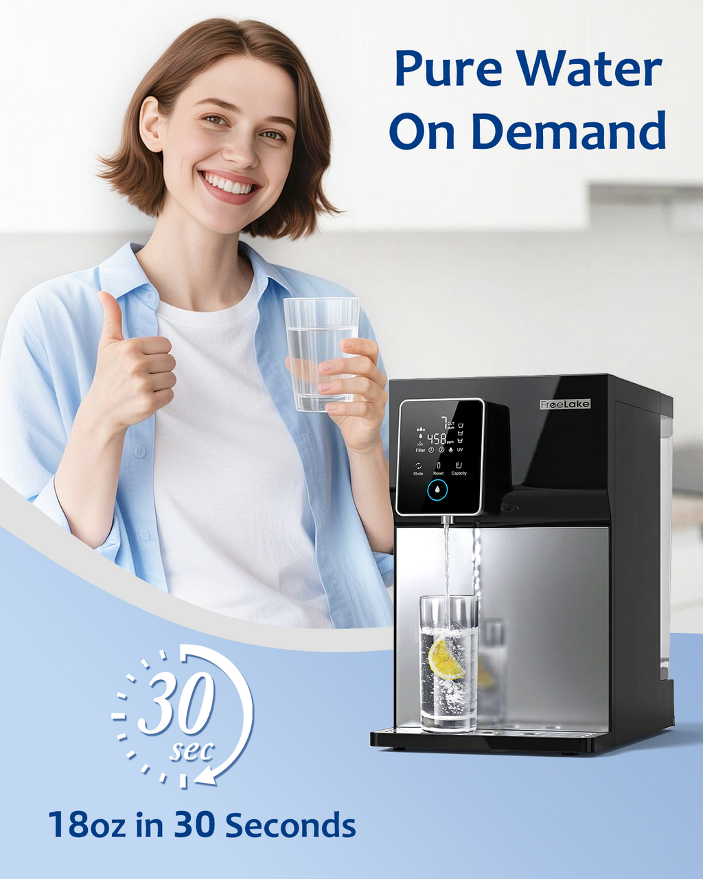 FreeLake Reverse Osmosis Water Filter Countertop, 6-Stage RO System with UV, Dual Water Sources, Metal Body, 3:1 Pure to Drain, Smart TDS Monitor, Portable No Installation Water Purifier for Home