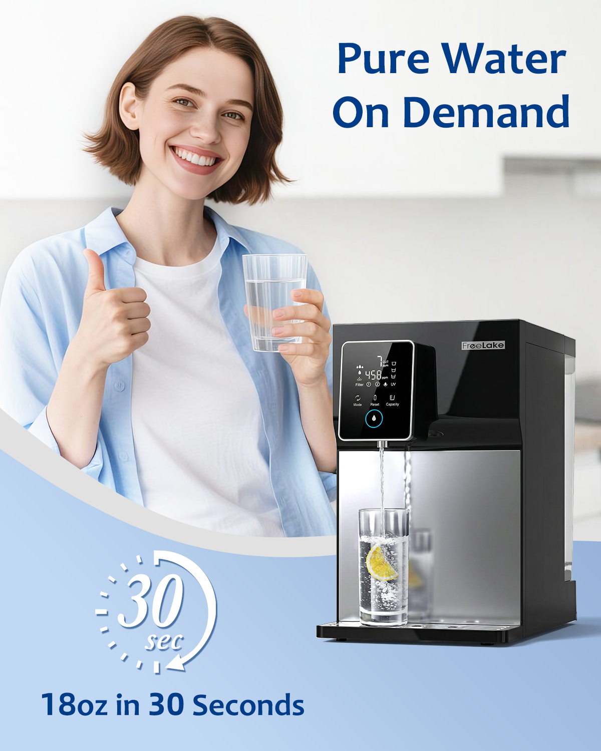 FreeLake Reverse Osmosis Water Filter Countertop, 6-Stage RO System with UV, Dual Water Sources, Metal Body, 3:1 Pure to Drain, Smart TDS Monitor, Portable No Installation Water Purifier for Home